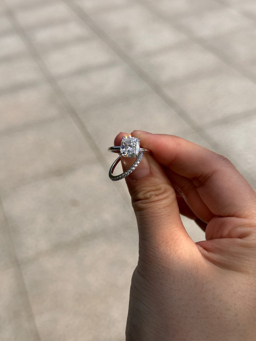 Customer photo review of S925 Classic 3.0 Carat Cushion Cut Bridal Set In Sterling Silver Stackable Wedding Rings