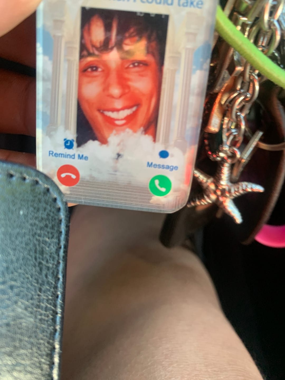 Customer photo review of The Call I Wish I Could Take Memorial Sympathy Gift - Personalized Photo Acrylic Keychain