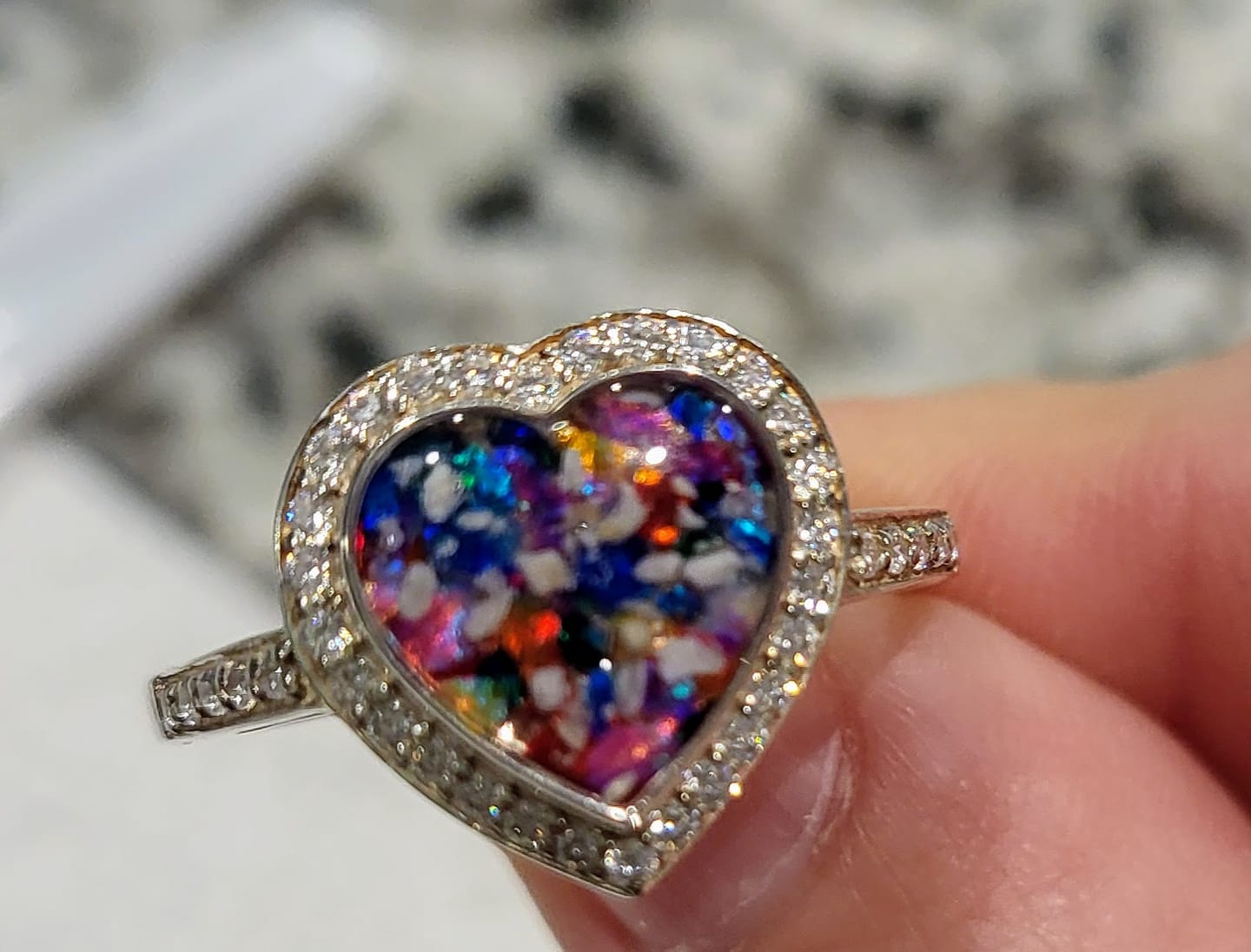 Customer photo review of Bedazzled Heart Cremation Ring