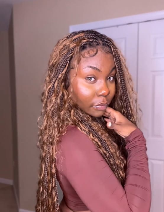 Customer photo review of Swiss HD Full Lace Human Hair Boho Curls 36" Knotless Boho Box Braided Wig