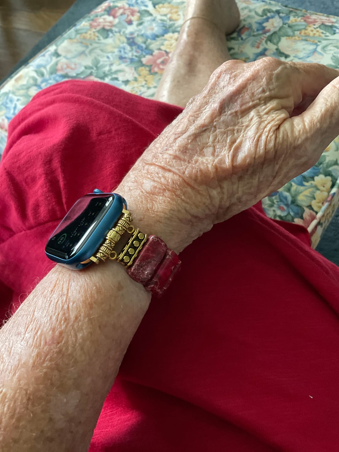 Customer photo review of Dark Navy Tibetan Jasper Stretch Apple Watch Strap