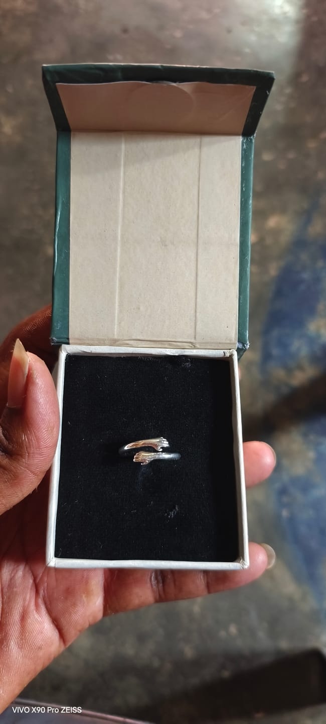 Customer photo review of Silver Love Hugging Hand Ring