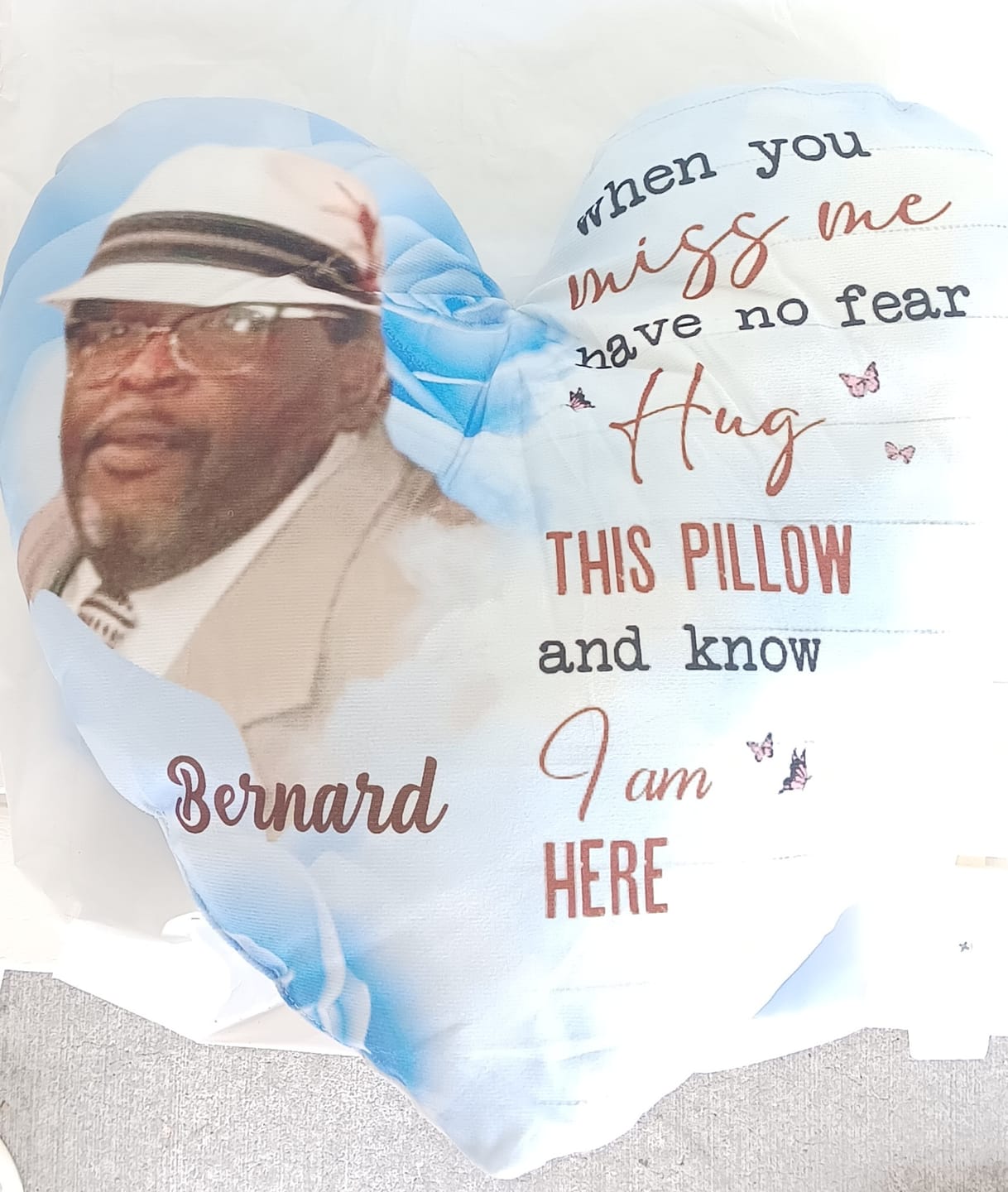 Customer photo review of Memorial Gift - When You Miss Me Have No Fear Hug This Pillow - Personalized Photo Pillow