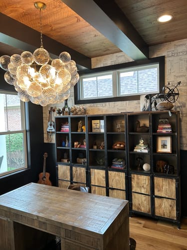 Customer photo review of Brass Cluster Ribbed Glass Globe Bubble Chandelier