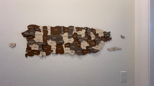 Customer photo review of Puerto Rico Wall Map with City Names - 3D Wooden Multilayered