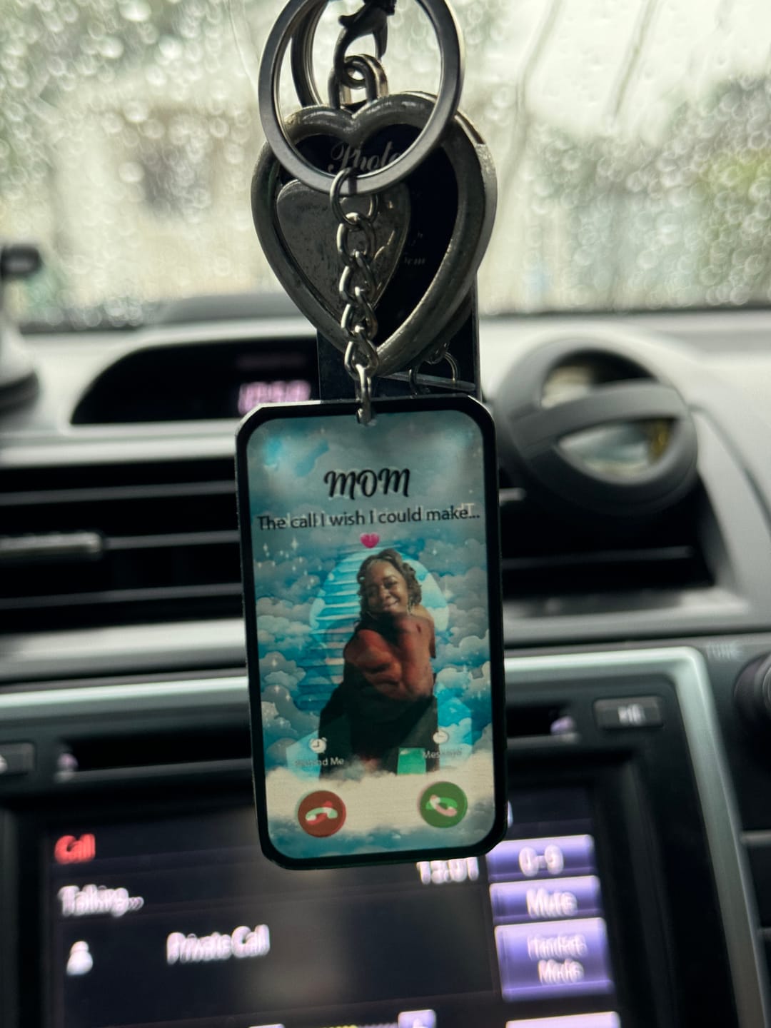 Customer photo review of The Call I Wish Memorial Sympathy Gift - Photo Inserted Different On 2 Sides Personalized Keychain