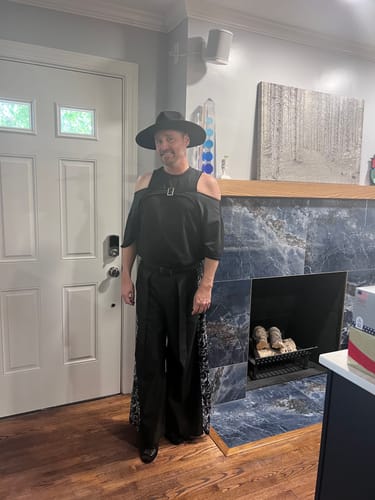 Customer photo review of Mens Prin Patchworkt Casual Wide Leg Pants SKUK53583