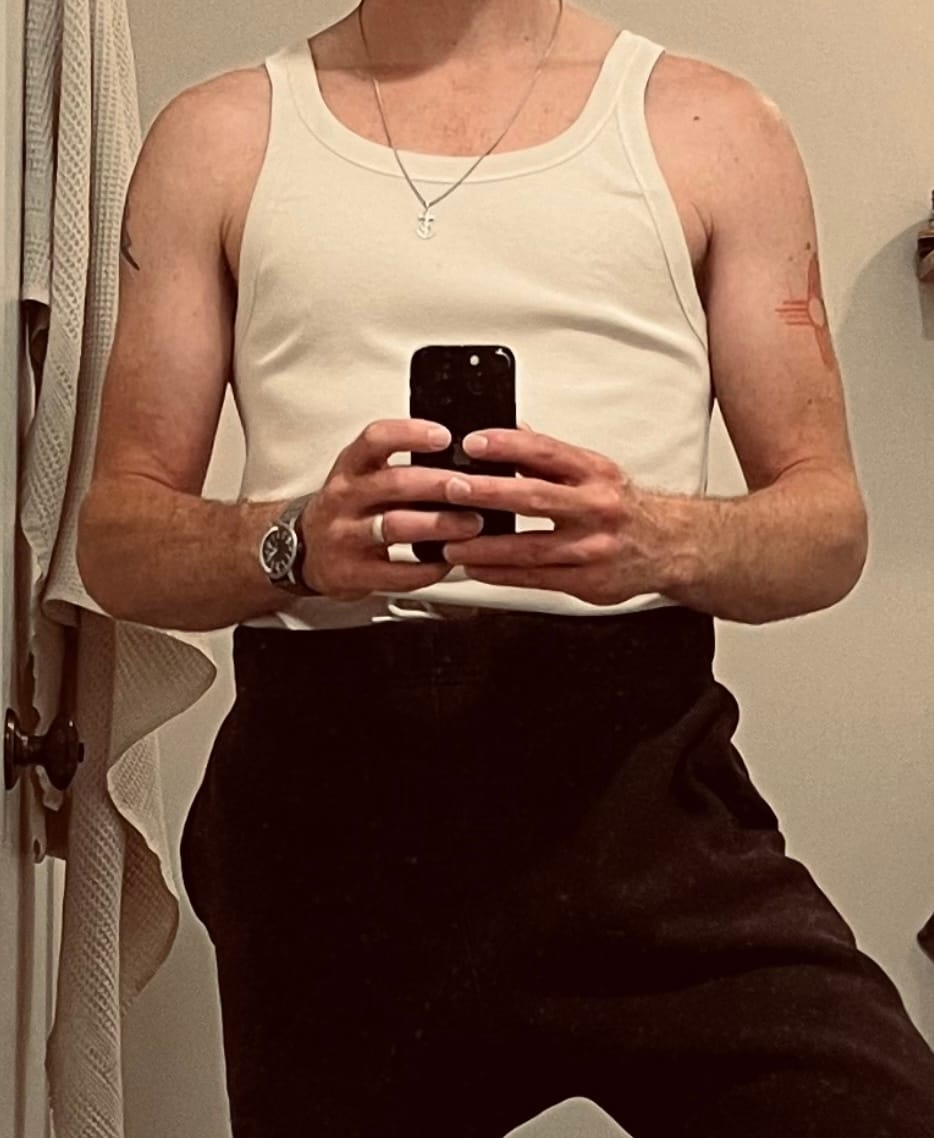 Customer photo review of Military Cotton Tank Top - Apricot