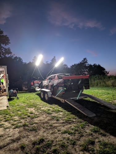 Customer photo review of Racing Trailer Pit Lights – Dual 10 Foot Pole 20,000 Lumens
