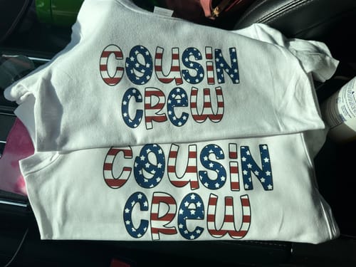 Customer photo review of Cousin Crew 4th Of July DTF Heat Transfer, Independence Day Design, Fourth Of July DTF