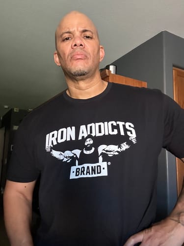 Customer photo review of Iron Addicts Brand Tee Shirt