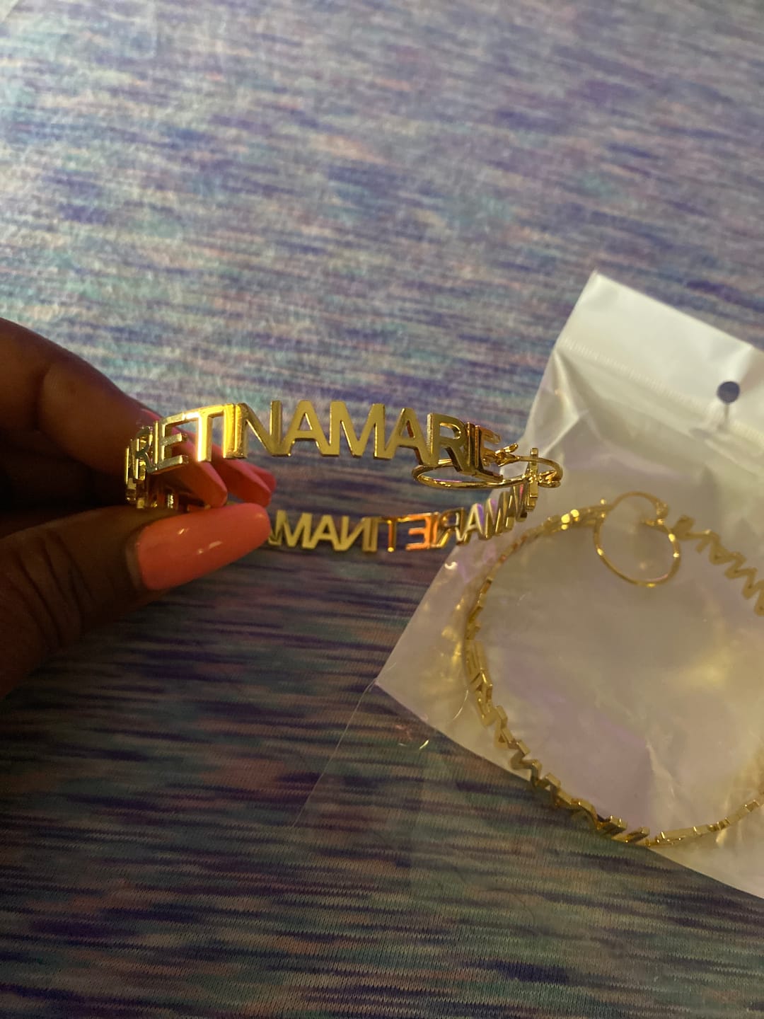 Customer photo review of Hoop Name Earrings