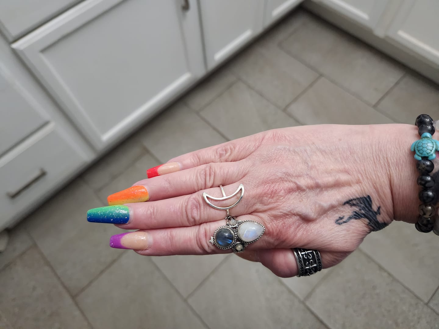 Customer photo review of Full Finger Crescent Moon Ring Sterling Silver