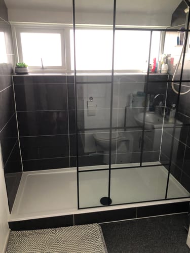 Customer photo review of 1800 x 800mm Stone Shower Tray & 8mm Screen Pack - Black Abstract Profile