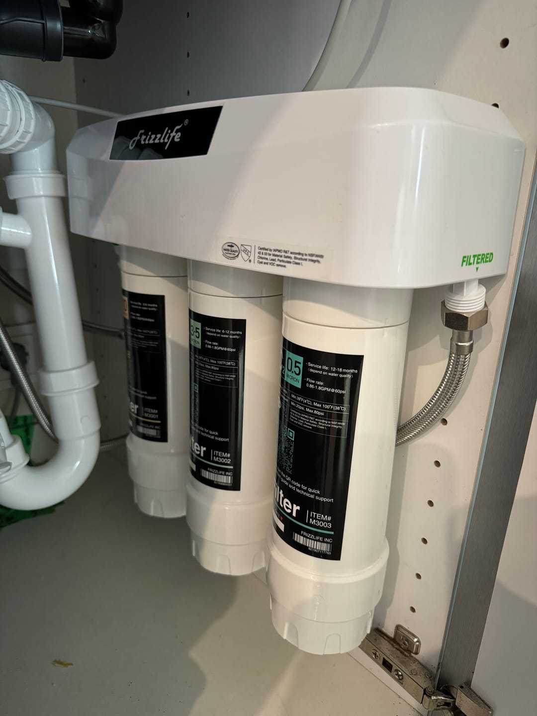 Customer photo review of Frizzlife 3-Stage Under Sink Water Filter System SK99-NEW, Direct Connect