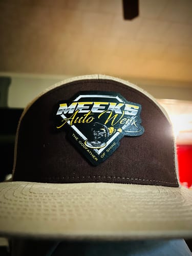 Customer photo review of Custom Full Color Leather Patch Flat Bill Seven-Panel Hat - Richardson 168