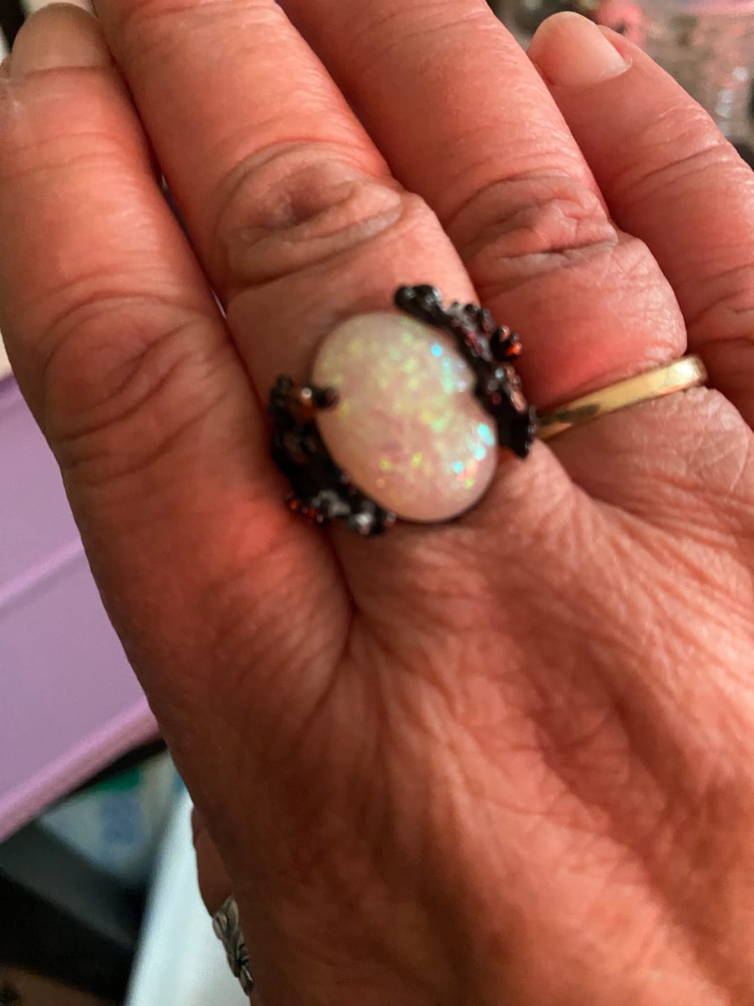 Customer photo review of Midnight Blossom Opal Crystal Ring