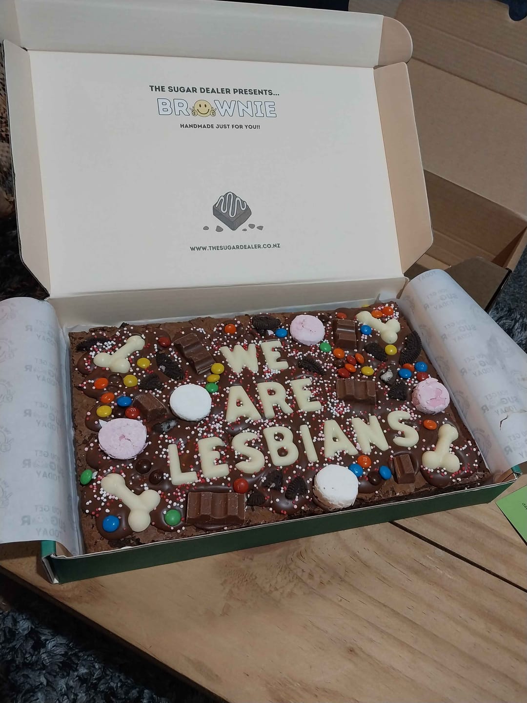 Customer photo review of Mega custom message dick brownie