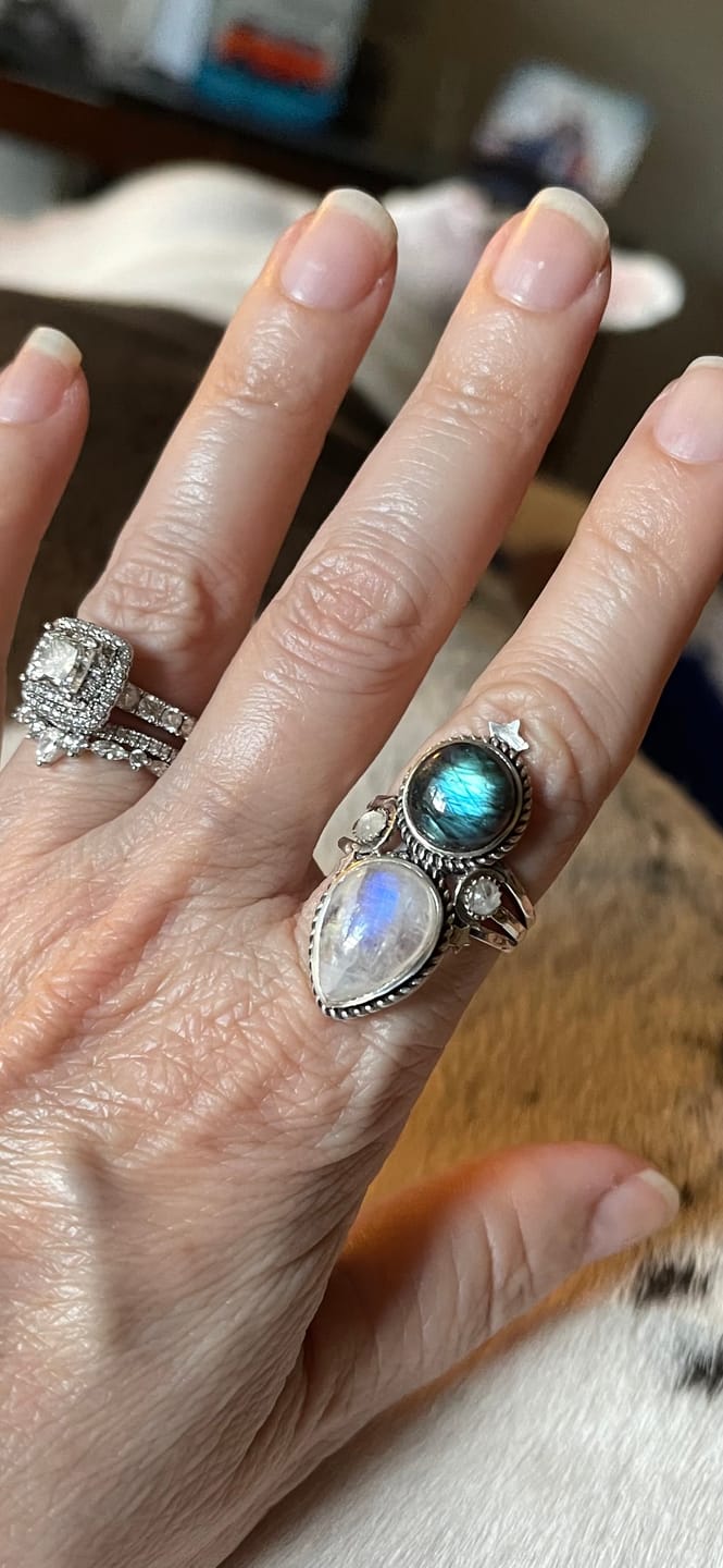 Customer photo review of Celestial Moonstone and Labradorite Silver Ring