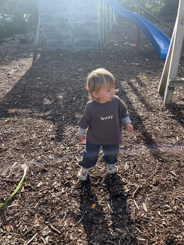Customer photo review of Corduroy Bubble Pants - Charcoal