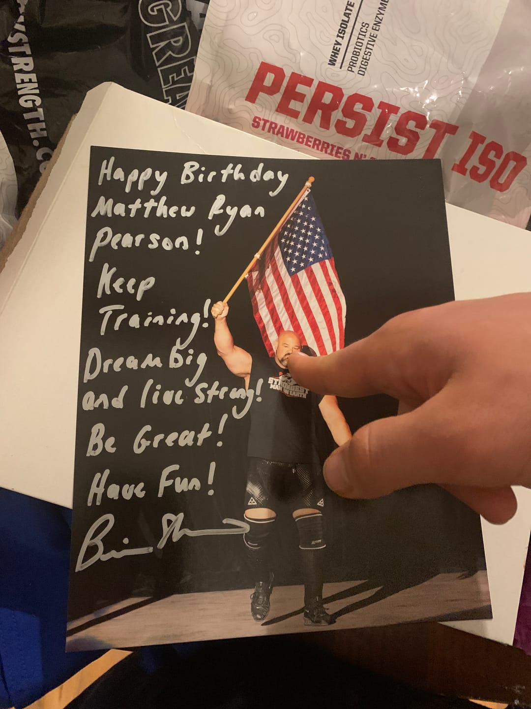 Customer photo review of PERSONALIZED STRONGEST MAN ON EARTH PICTURE