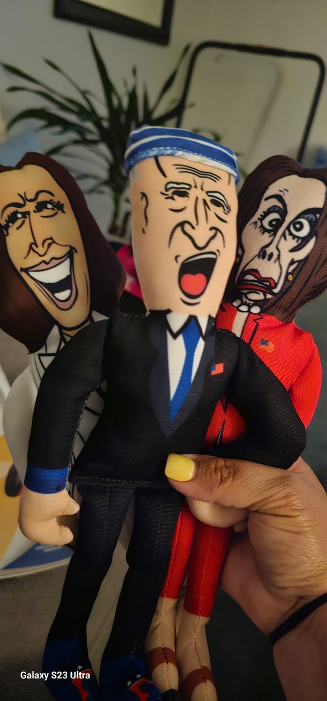Customer photo review of Joe Biden Kamala Harris & Nancy Pelosi Starter Pack Tough Plush Dog Chew Toys with Squeakers - Official Republican Dogs