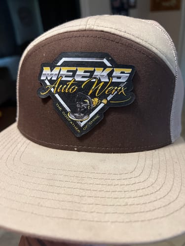 Customer photo review of Custom Full Color Leather Patch Flat Bill Seven-Panel Hat - Richardson 168