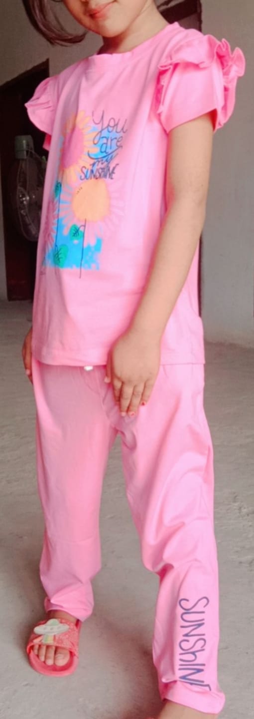 Customer photo review of Girls Pink Graphic Soft Cotton Frill Suit