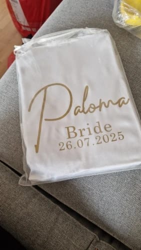 Customer photo review of FIRST NAME PERSONALISED PRINT SATIN RUFFLE ROBE (AVAILABLE IN 8 COLOURS & SIZES 8 - 20)