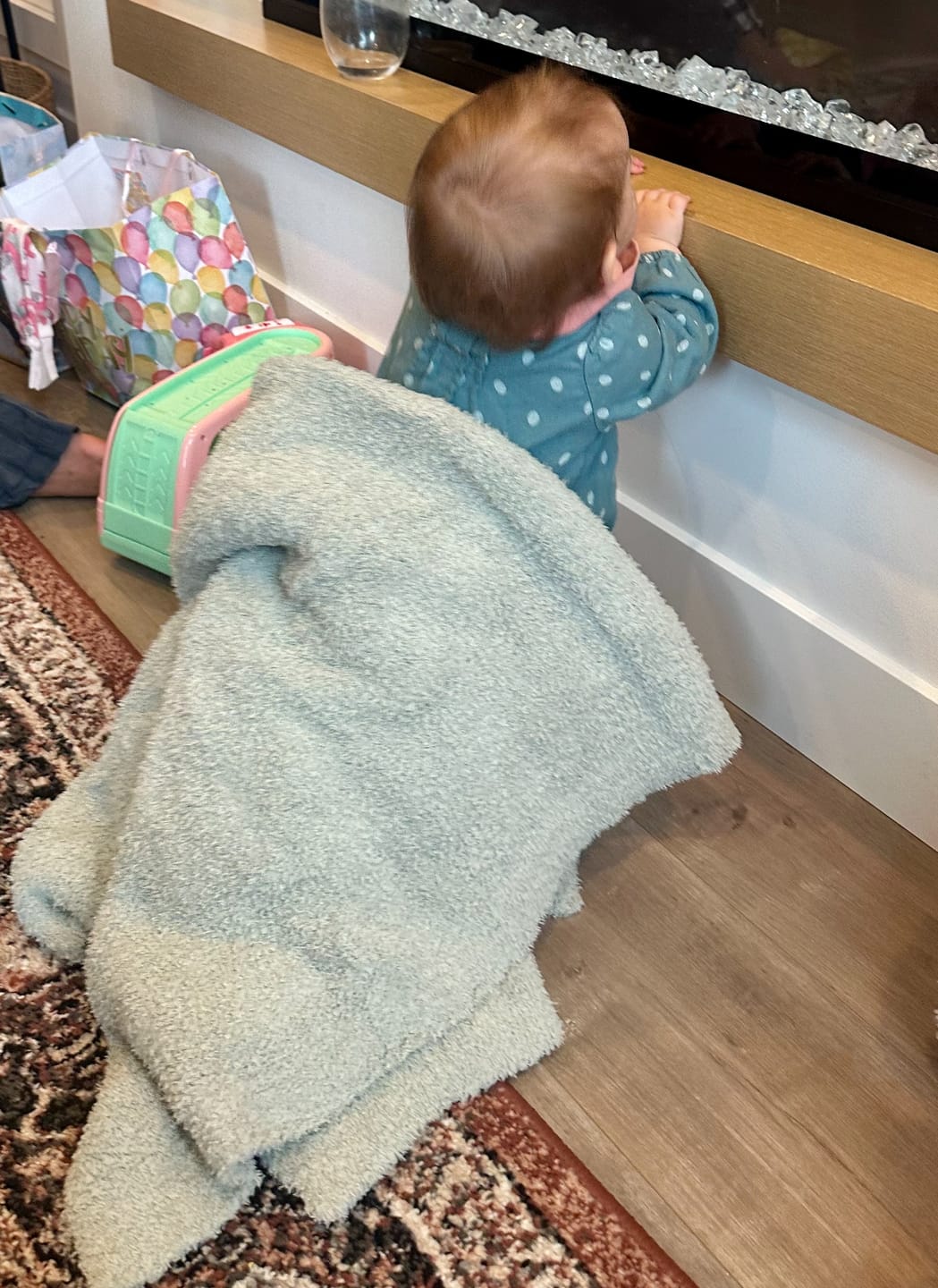 Customer photo review of Desert Sage Solid Double Layered Print Toddler Blanket
