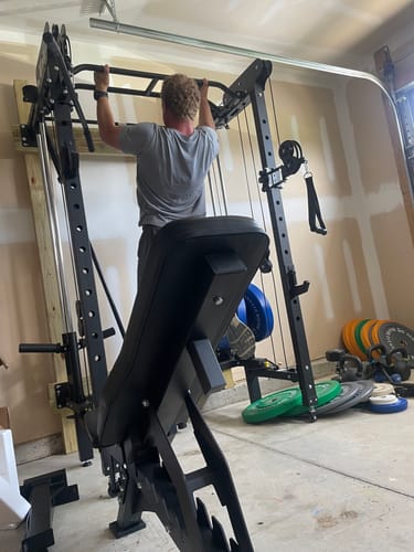 Customer photo review of MAJOR FITNESS All-In-One Home Gym Folding Power Rack Package Lightning F35
