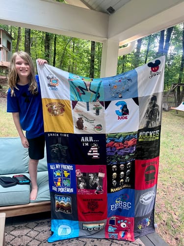 T-shirt quilt with pokemon, sci-fi themes by ANNE from NC
