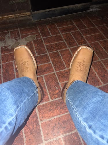 Customer photo review of ORIX TAN OSTRICH | MEN SQUARE TOE WESTERN COWBOY BOOTS