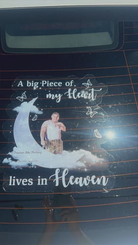 Customer photo review of Memorial Upload Photo On Moon, A Big Piece Of My Heart Lives In Heaven Personalized Decal