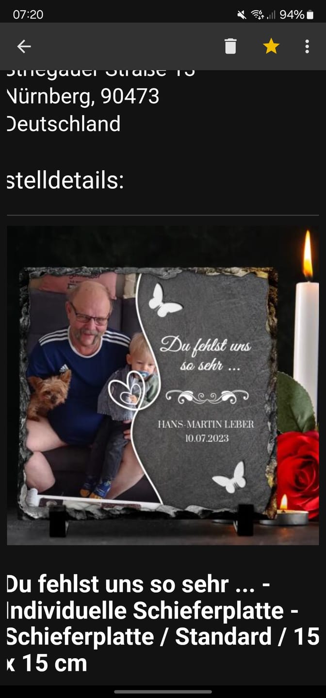Customer photo review of Du fehlst uns so sehr ... - Individuelle Schieferplatte