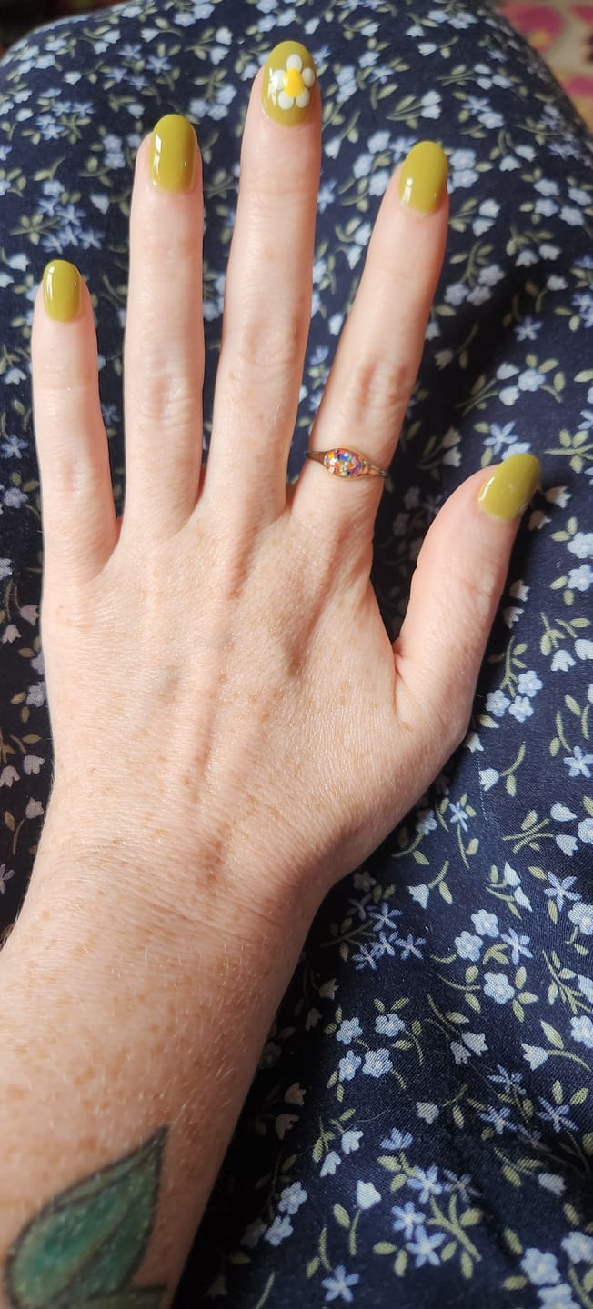 Customer photo review of Golden Oval Ring with Cremation Ashes