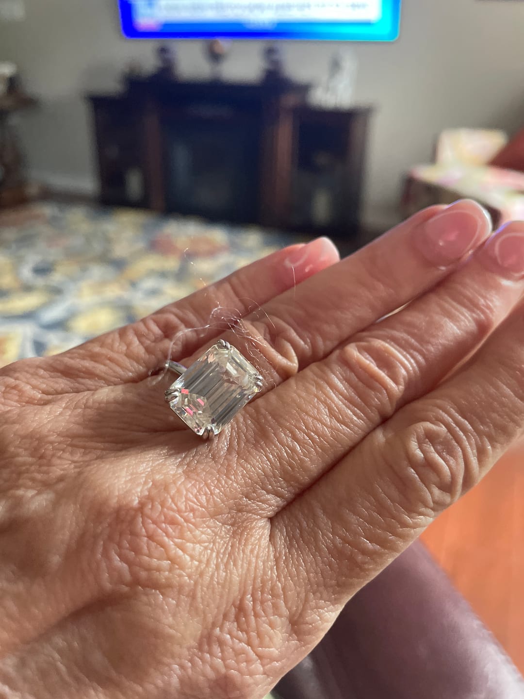 Customer photo review of S925 5.0/11.5 Ct Emerald Cut Engagement Ring In Sterling Silver Classic Everyday Wearable Ring