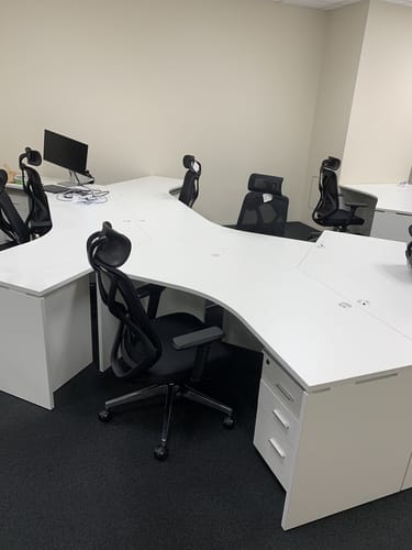 Customer photo review of Modern and Minimal Efficient 3 Person Office Desk(East Coast)