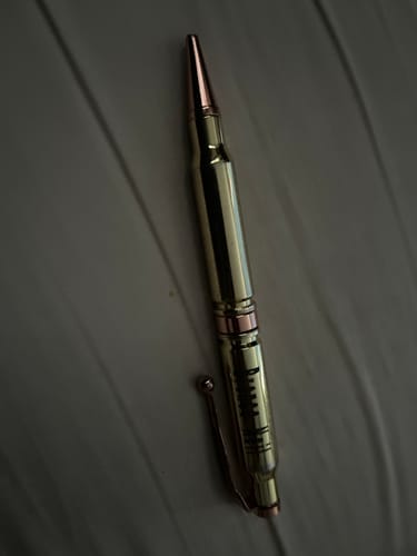 Customer photo review of .308 Real Bullet Casing Refillable Twist Pen - Tactical Gift Box - Polished Brass