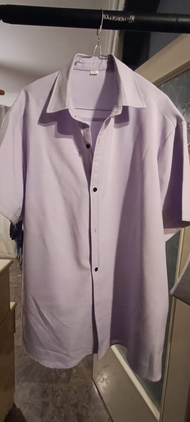 Customer photo review of Men's Breathable Solid Color Cotton Button Up Casual Short Sleeve Shirt