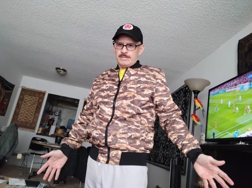 Customer photo review of Desert Tiger Stripe Camouflage Print Men's Bomber Jacket
