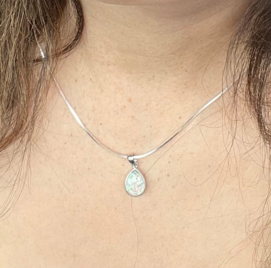 Customer photo review of Petite Pear Drop with Cremation Ashes