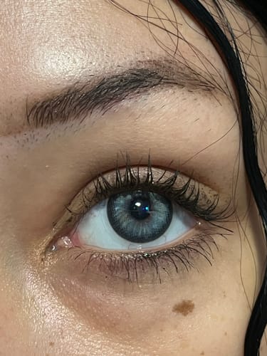 Customer photo review of Aine Swan Lake Blue Prescription Colored Contact Lenses