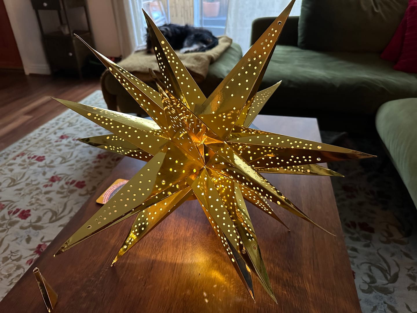 Customer photo review of 24" Moravian Glossy Gold Multi-Point Paper Star Lantern Lamp, Hanging