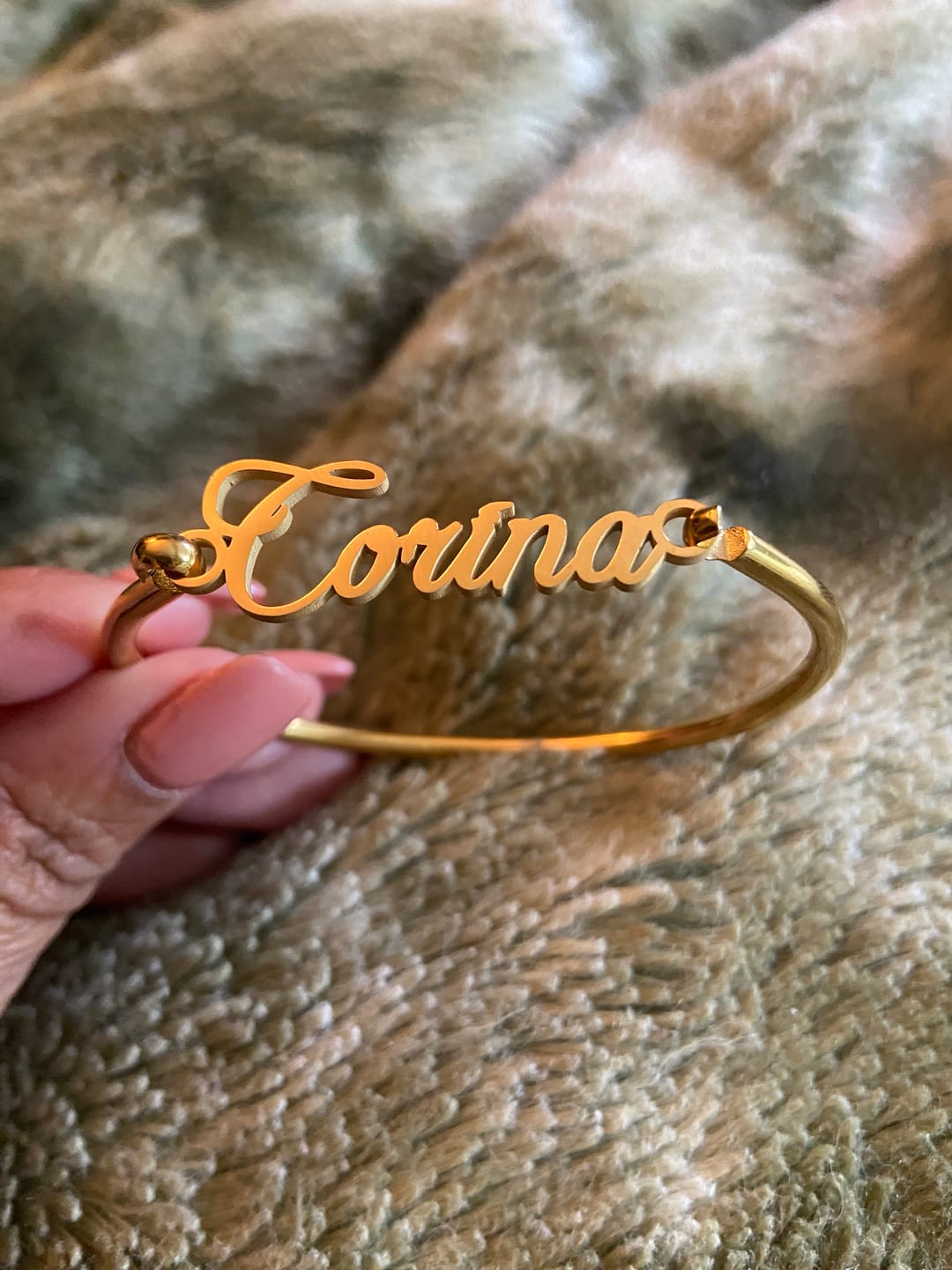 Customer photo review of Custom Name Bangle Bracelet