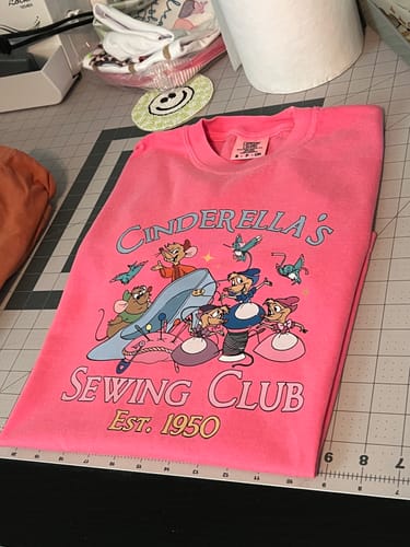 Customer photo review of Cinderella Sewing Club Disney DTF Transfer