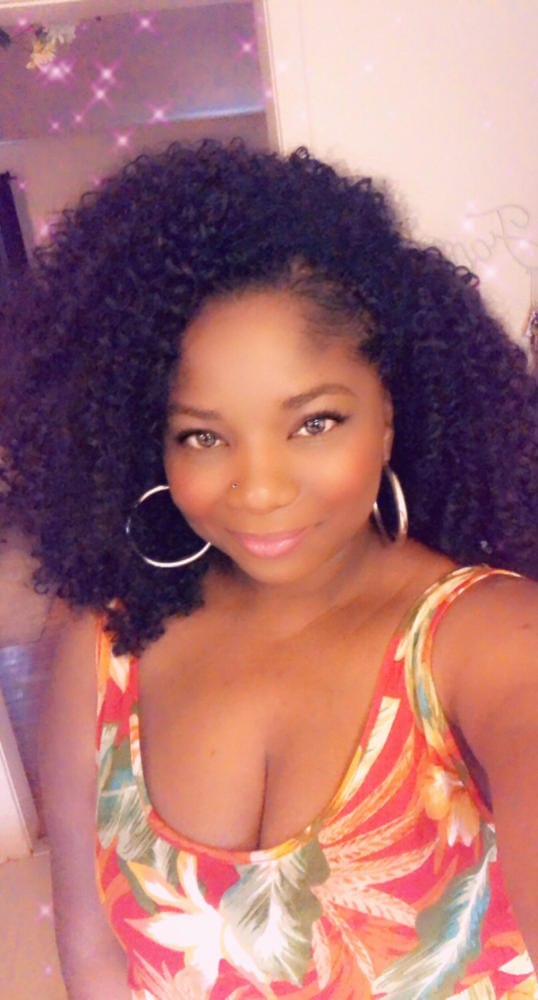 Customer photo review of Outre Human Hair Blend Big Beautiful Hair Clip In 9 - 4A KINKY CURLY