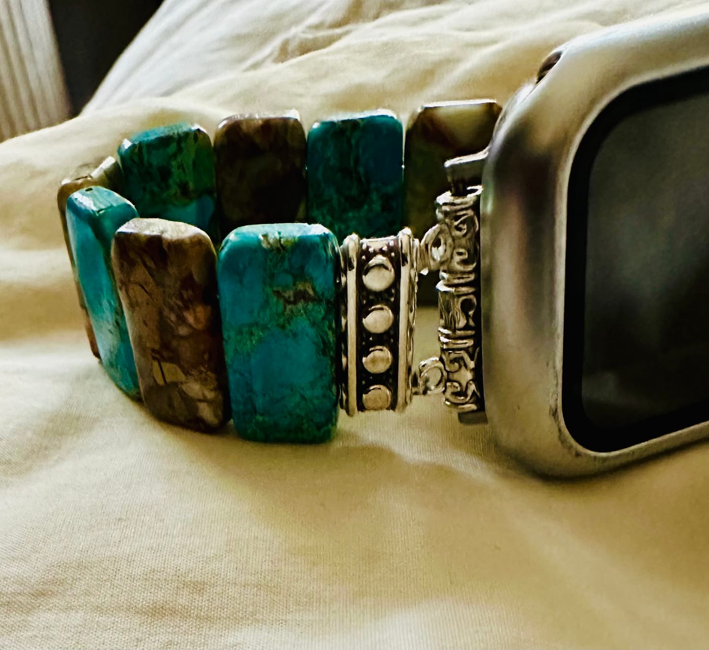 Customer photo review of Majestic Tibetan Jasper Stretch Apple Watch Strap