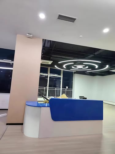 Customer photo review of L-shaped Wooden Reception Desk with Lacquer Finish