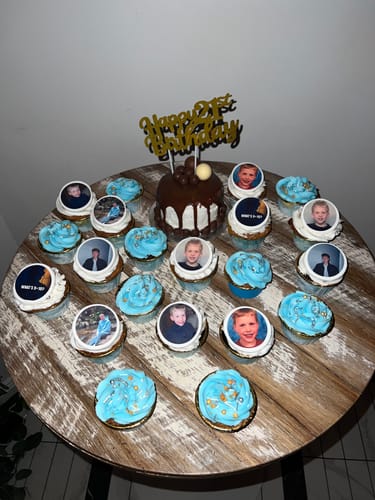 Customer photo review of 15 x 5 cm Pre-cut Standard Cupcake Custom Edible Icing Images